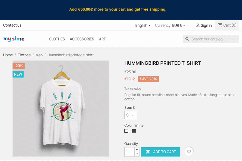 Free-shipping progress banner updating live as items are added to the cart